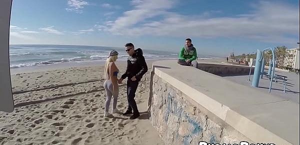  Blondie with an athletic body has sex outside on the beach